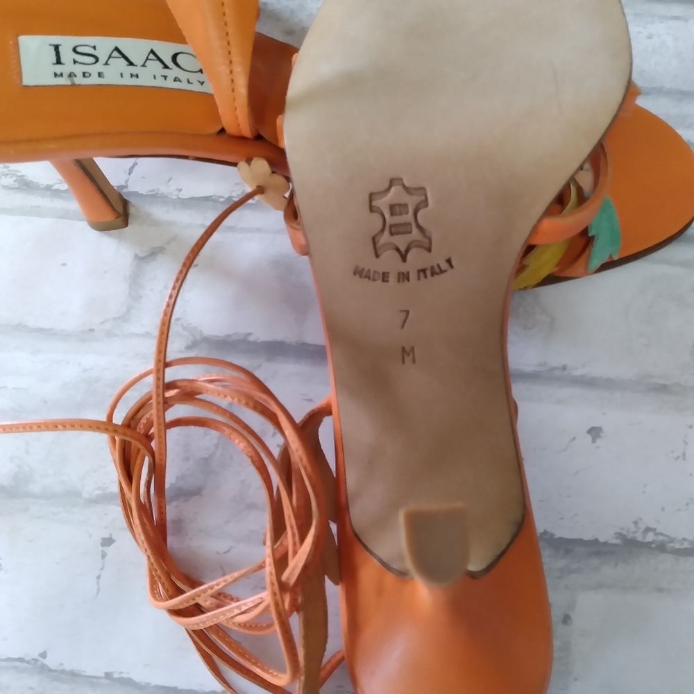 ISAAC Floral Orange Leather Sandals - Picture 6 of 7